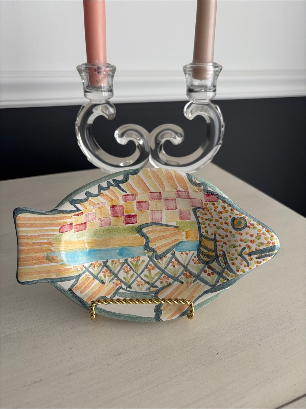 Mackenzie-Childs Hand-Painted Ceramic Fish Small Plate in Multicolor
